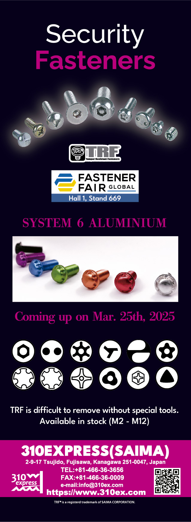 310EXPRESS COMPANY (A Div. of SAIMA CORP.) , Security Fasteners 310EXPRESS COMPANY (A Div. of SAIMA CORP.) , Security Fasteners