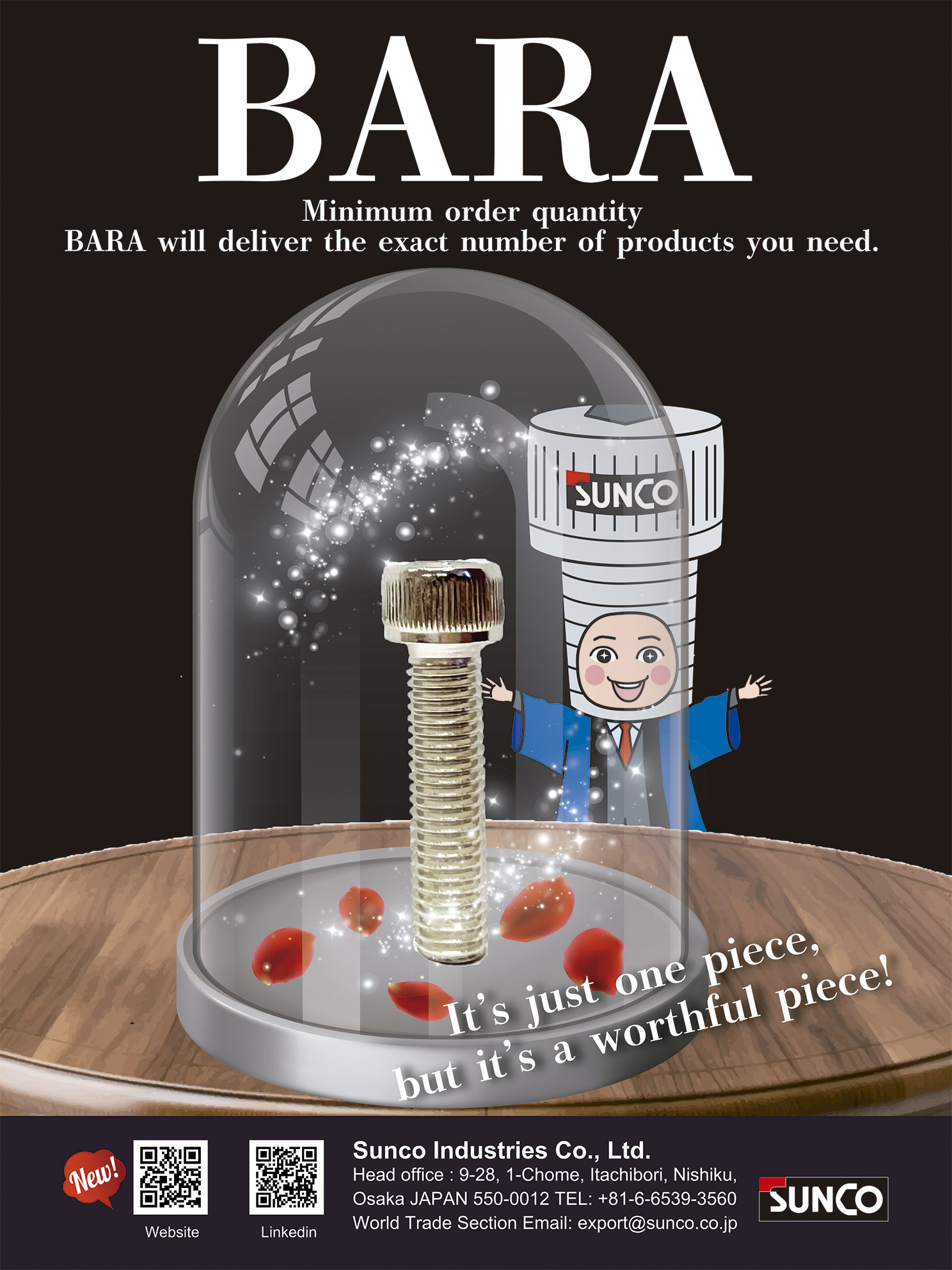 SUNCO INDUSTRIES CO., LTD. JAPAN , Bara Minimum order quantity, Bara will deliver the exact number of products you need. SUNCO INDUSTRIES CO., LTD. JAPAN , Bara Minimum order quantity, Bara will deliver the exact number of products you need.