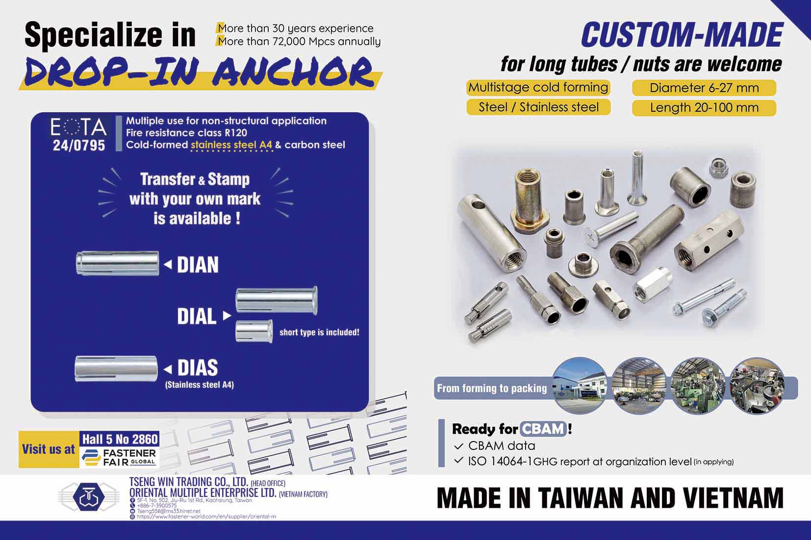 TSENG WIN TRADING CO., LTD. / ORIENTAL MULTIPLE ENTERPRISE LTD. , Drop-In Anchor, Custom-made for long Tubes / Nuts TSENG WIN TRADING CO., LTD. / ORIENTAL MULTIPLE ENTERPRISE LTD. , Drop-In Anchor, Custom-made for long Tubes / Nuts