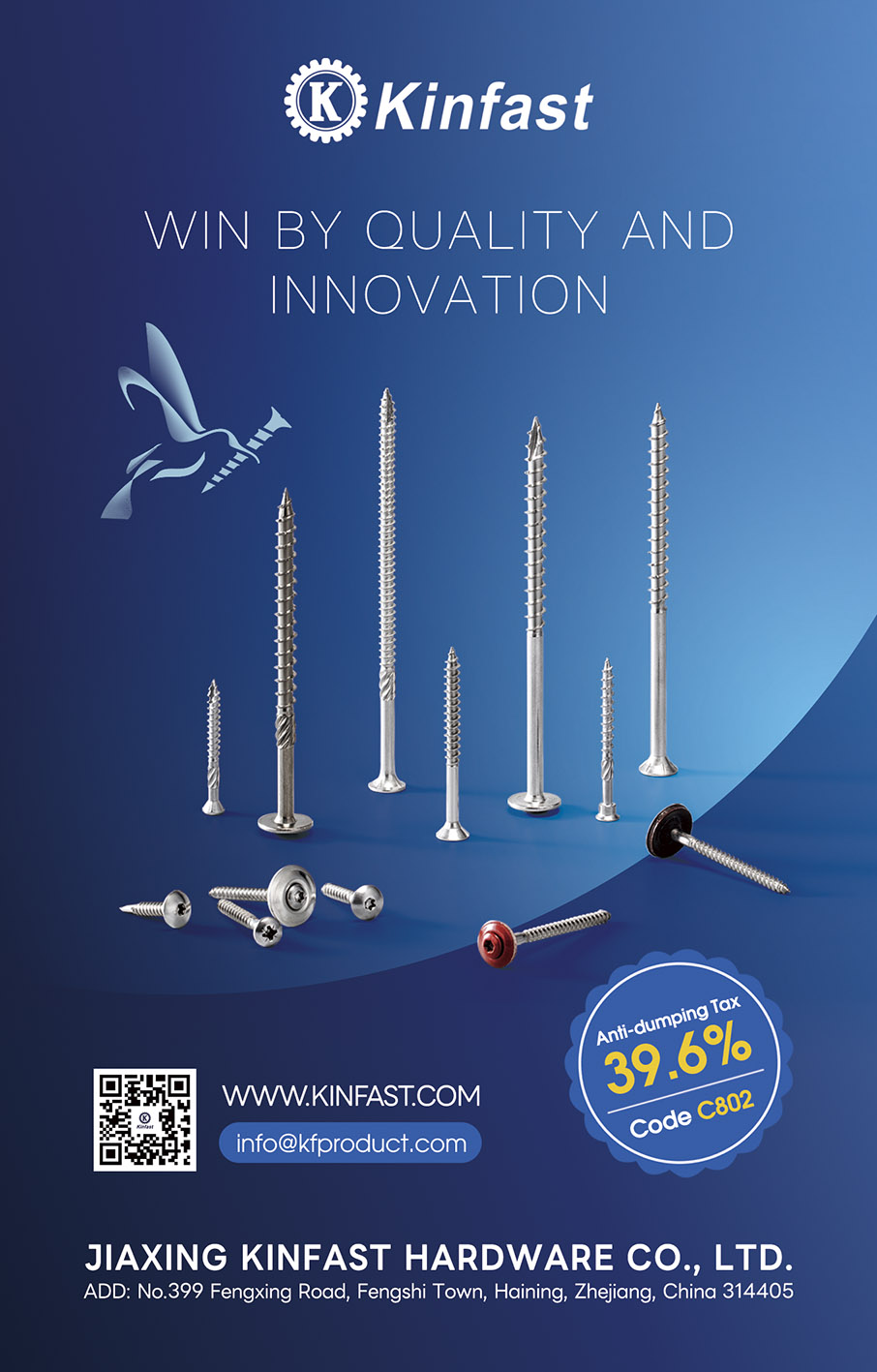 JIAXING KINFAST HARDWARE CO., LTD. , Stainless Steel Screw Safety Screw Concrete Screw Wood Construction Screw Roofing Screw Extra Long Screw JIAXING KINFAST HARDWARE CO., LTD. , Stainless Steel Screw Safety Screw Concrete Screw Wood Construction Screw Roofing Screw Extra Long Screw